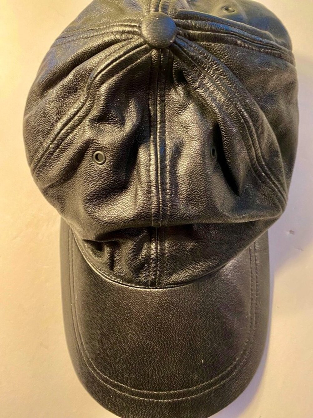 Vintage Black Leather Baseball Cap.
